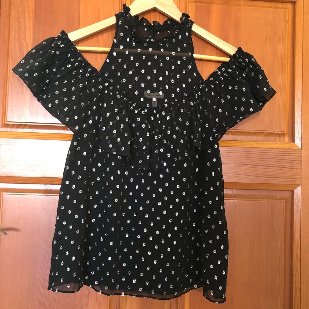 Rebecca Taylor cold shoulder silk ruffle top